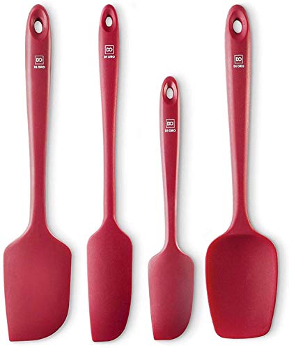 Di Oro Seamless Series 4-Piece Silicone Spatula Set - 600°F Heat-Resistant Pro-Grade Rubber Spatulas - Spoonula Large Spatula SmallMini Spatula and Jar Spatula - Kitchen Utensil Set Red