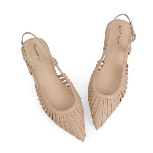 Modatope Slingback Flats for Women Pointed Toe Ballet Flats Classic Low Heel Sandals Dress Shoes