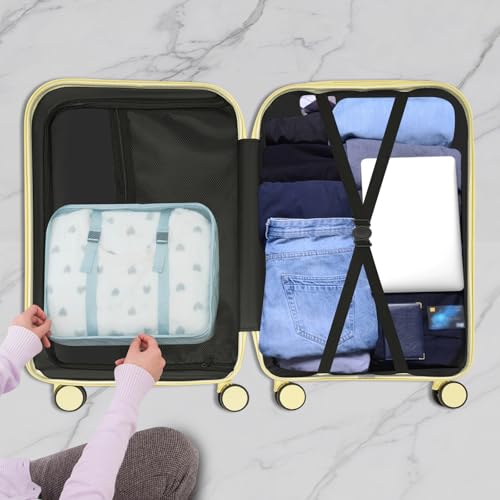 LOYALHEARTDY 24In Suitcase, Suitcase with Cup Holder and Side Hooks,Zippers Travel Luggage Suitcase for Business Trips, Vacations(Light Yellow)2