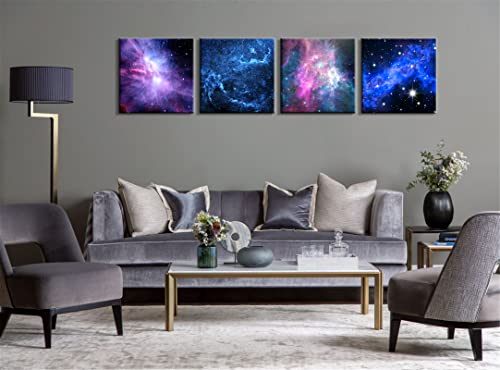 Galaxy Wall Decor Canvas Prints - Outer Space Artwork Blue Purple Pink Universe Poster Pictures Framed 4Pcs The Milk Way Paintings 12X12 Inches Nebula Photoes For Teens Living Room Bedroom Decoration #TOP6