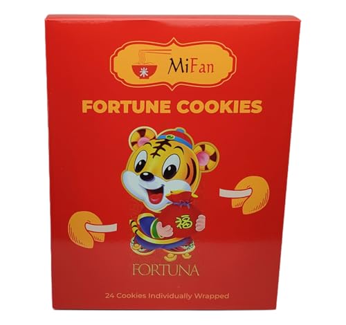 MiFan Fortuna Box - Galletas de la Fortuna Chinas, Mensajes Proféticos, Deseos en Español, Variedad de Presentaciones, Sabor a Vainilla (24 Piezas)