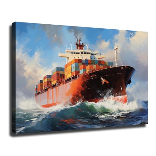 FQNJRVO Cargo Ship Canvas Wall Art, Container Ship Painting, Cargo