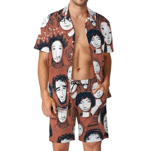 Ensemble chemise short et pantalon de plage motif personne pour homme taille S