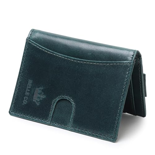 Image of Genuine Leather Bifold RFID Blocking Slim Stylish Credit Debit ATM Card Holder Wallet for Men Women (Bottle Green)