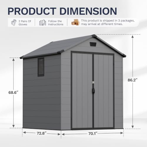 Image of Greesum 6x6FT Plastic Outdoor Storage Shed with Floor, Resin Sheds with Lockable Double Door, Tool Sheds with Window and Vents, for Backyard, Garden, Patio, Dark Gray