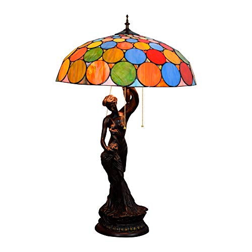 Blivuself 50CM Tiffany créative American tachée disque lampe de table en verre rétro art en verre beauté vivante de chambre Cover