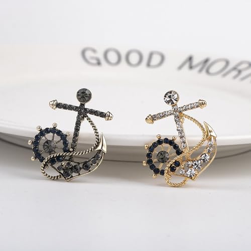 Image of Personality Pearl Crystal Anchor Fashion Brooch Pin Women's Clothing Accessories Jewelry Crystal Boat Anchor Brooch Rudder Brooch Pin