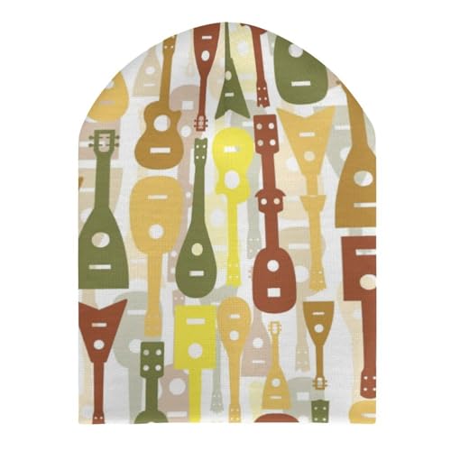 Musical Instrument of Ukulele Pattern Kids Beanie Hat for for Girls Boys Children Cap Winter Knitted Chemo Cancer Headwear Accessories Gifts Decoration Black3