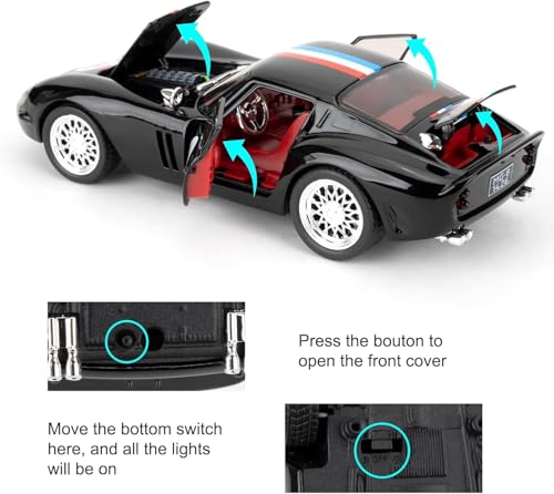 Image of 1 /32 Ferrari Race and Ferrari 250 GTO Model Luxury Car Toy Metal Pull Back Diecast Car with Openable Door and Sound Light, Gifts Toys for Kids【 Black 】