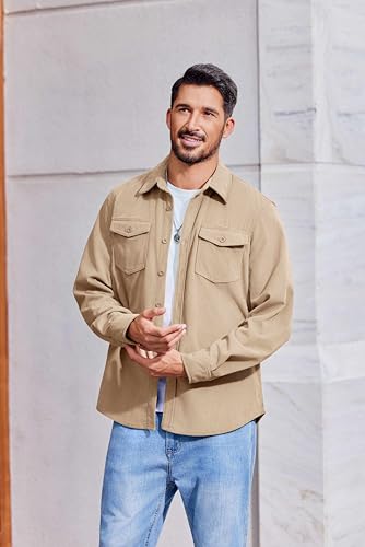COOFANDY Men's Corduroy Button Down Shirts Jackets Casual Long Sleeve Shacket Lightweight Overshirts with Flap Pockets4