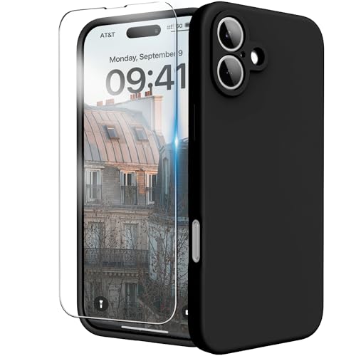 INGIDO for iPhone 16 Plus Case, Liquid Silicone Case with Camera Protection Soft Gel Rubber Cover with Microfiber Lining Shockproof Protective Phone Case for iPhone 16 Plus 6.7", Black