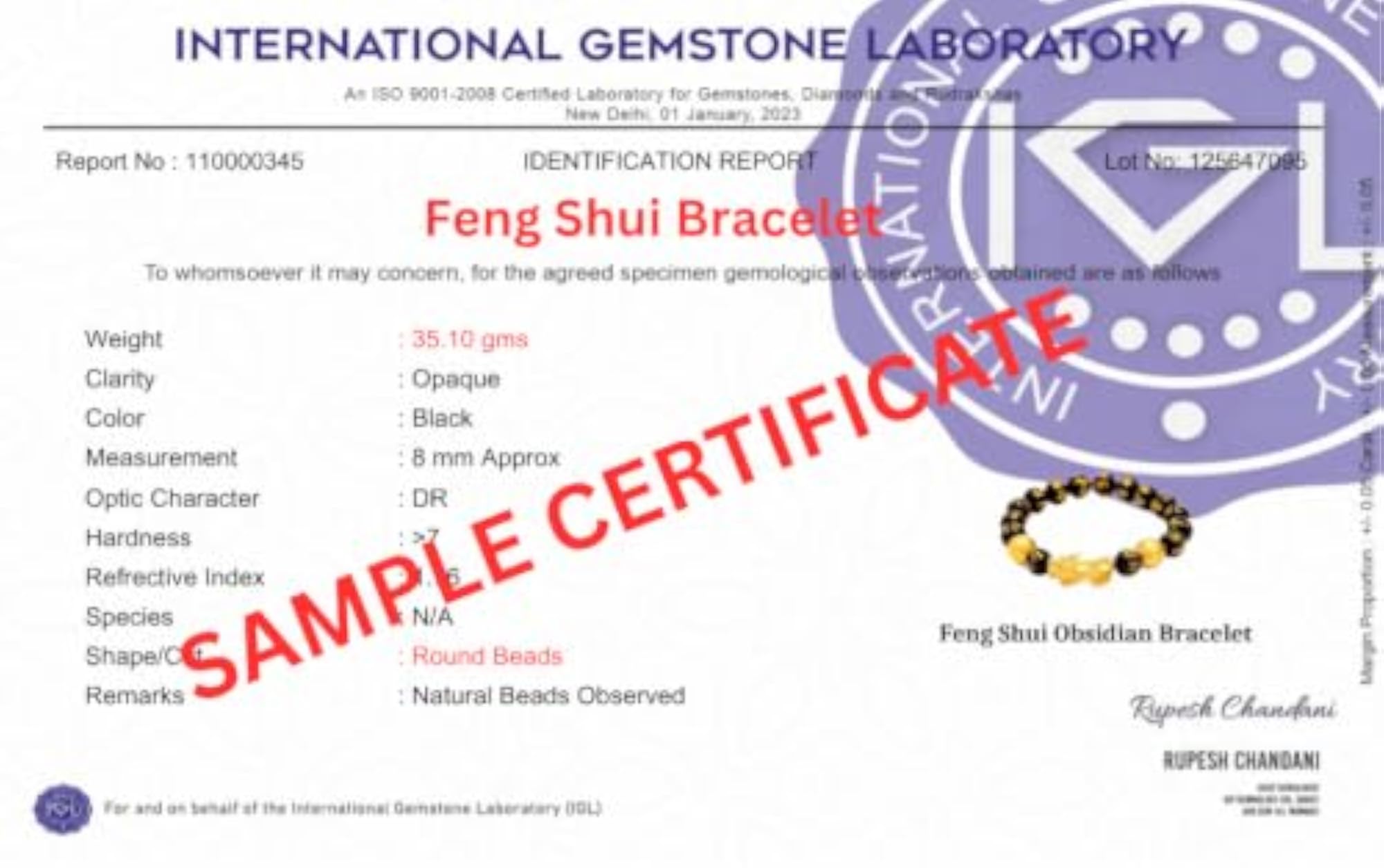 Real Feng Shui Bracelet, Certified
