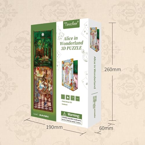 Miniatura 7 de Tonecheer Diy Book Nook Kit Rompecabezas 3d De Madera Para Adultos Diy Libro Nook Miniaturas Para Construir Decoración Regalo Creativo Alicia En El País De Las Maravillas