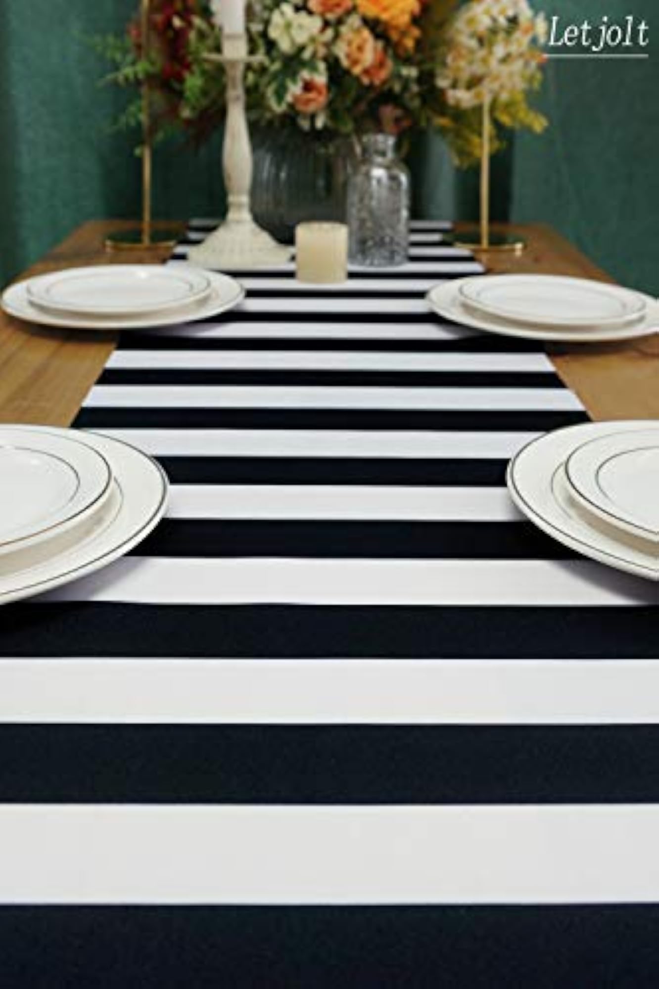 Black and White Striped Table Runner