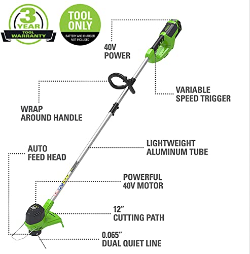Image of Greenworks 40V 12-Inch Cordless String Trimmer, Battery and Charger Not Included, BST4000