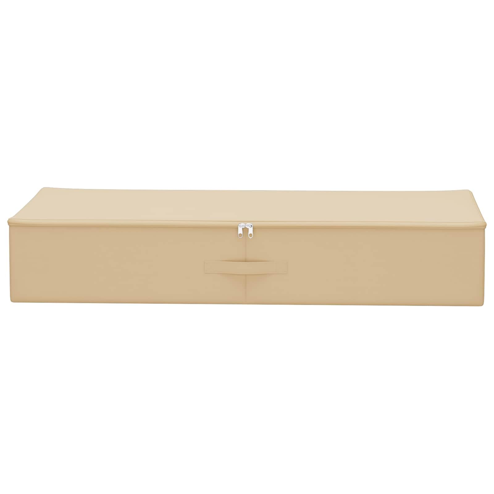 Creme Aufbewahrungsbox aus Vliesstoff 90 x 48 x 15 cm klappbar mit Seitenhenkeln und Weite Öffnung für Schlafzimmer und Wohnzimmer, Ordnungssystem für Haushalt