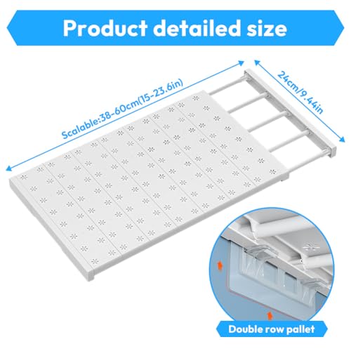 Verstellbare Regale für Schrank, 24cm Erweiterbare Schrankregal-Spannstange, Verstellbares Schrank-Aufbewahrungsorganisator-Regal, Garderobe-Spannregal für Küche, Badezimmer, Garderobe, Länge 38-60cm