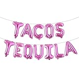 Tacos & Tequila Balloon, Multicolor Taco Banner for Mexician Taco Party/Taco Tuesdays/Tacos and Tequila Party/Fiesta/Birthday Decorations (TACOS TEQUILA Rose Red)