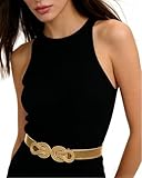 YIPFEN Cinturón dorado mujer fiesta, cinturón fino ajustable, elegante cinturón de cadena para vestido, cinturón elástico dorado