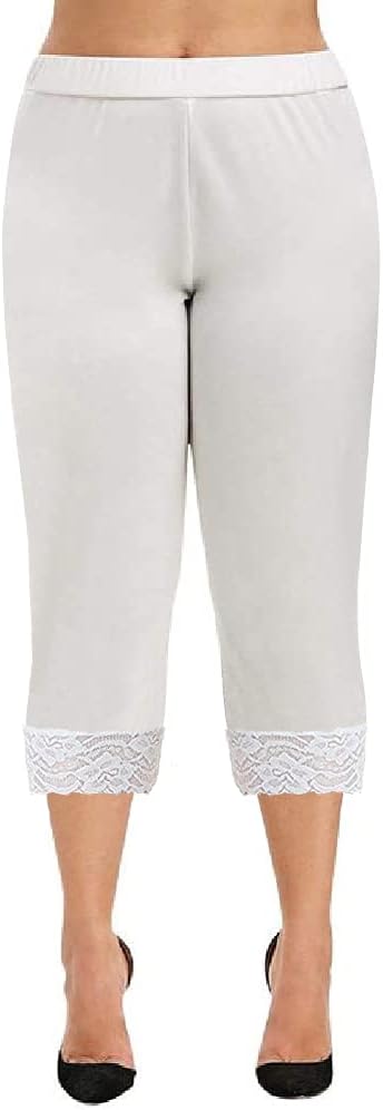 Ladies Womens Cropped 3/4 Length Leggings with Lace Trim Edges Stretch Trouser Pants Jeggings Plus Size