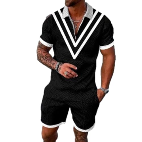 Men's Training Suit Basic Fashion Handsome Leisure T-Shirts Youth Temperament Trend Short Sleeve T-Shirt and Shorts 2-Piece Set Regular Fit Fitness Exercise Sportshirt A-Black 3XL