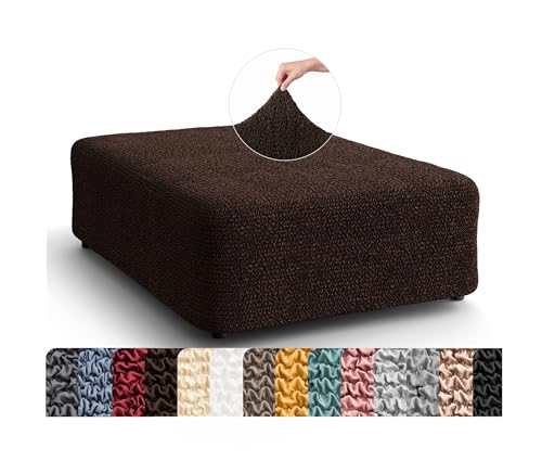 PAULATO BY GA.I.CO. Stretch Ottoman Slipcover 1-Piece – Bi-Elastic Foot Stool Cover for Square or Rectangle Pouf – Furniture Protector Machine Washable – Dark Brown (1. Large)