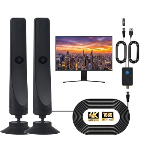 Wavemax TV Antenna 2026 TV Antenna Indoor Outdoor Digital Antenna/Signal Booster with Crisp HDTV Display and Works for TV RVs Campers (2Pcs)