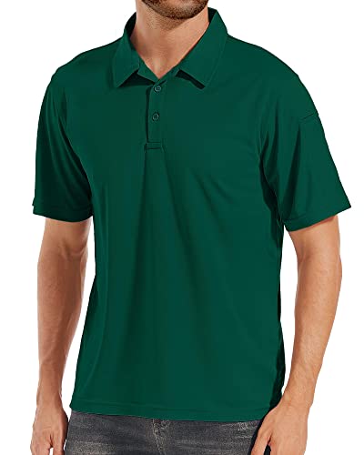 Polu Men's Polo Shirts Short Sleeve Dry Fit Casual Collared 3 Button Performance Polo Golf Tennis Tactical Polo T-Shirt Green Xl #TOP1