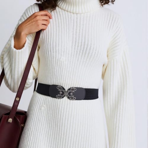 Elastic Waist Belt Elegant Waistband Wide Waist Sash with Unique Flower Accent for Both Formal and Casual Daily3