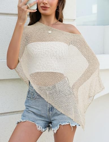 LOMON Lightweight Ponchos for Women Cute Womens Beach Cover Up Fashion Sheer Tops for Women Spring 2026 Light Apricot — view 4
