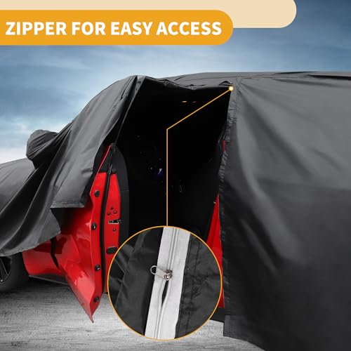 Image of Car Cover Waterproof All Weather Sun Rain Protection Full Exterior Cover for Honda Civic Sedan 190T-PU Black with Left Side Zippers