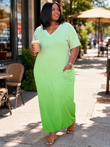 Image of SUZONANA Women Casual T-Shirt Dress V Neck Short Sleeve Solid Color Oversize Dress with Front Two Pockets