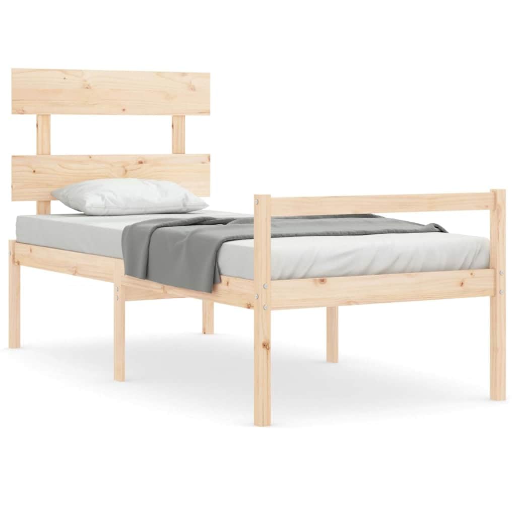 Massivholz Seniorengerecht Bett 90x190cm Braun | Seniorenbett mit Kopfteil Massivholz Kiefer 90x190 cm 45 cm Sitzhöhe Bettgestell mit Lattenrost Stauraum
