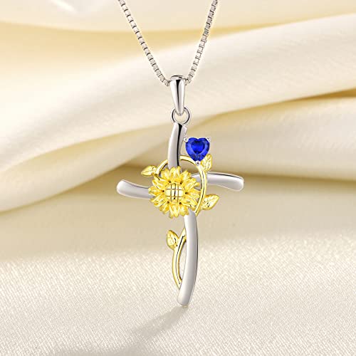 YL Cross Necklace 925 Sterling Silver Rose Flower Crucifix Pendant Birthstone Criss Jewelry for Women4