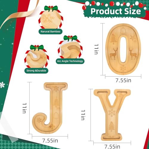 Image of 3PCS Bamboo Christmas Decorations Letters Charcuterie Board Box-(with 14 Balloons and Bow) Joy Charcuterie Letters Fillable Food Christmas Party Supplies Table Decoration Food Tray Platter