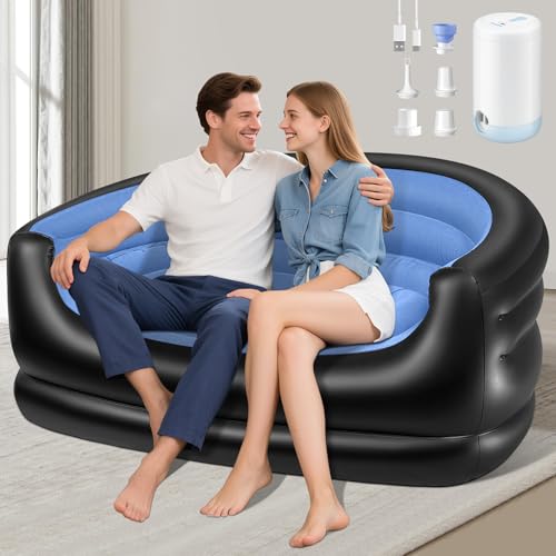 LanSuper Twin Size Inflatable Couch, Blow up couch with Pump,Flocked Surface Inflatable Chair for Adults, Portable Air Sofa Inflatable Couch, Waterproof Air Couch,Comfortable Blow up Couch for Camping