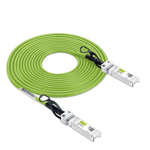 10Gtek [Green Colored 10G SFP+ DAC Cable - Twinax SFP Cable for Cisco SFP-H10GB-CU5M, Ubiquiti UniFi, D-Link, Supermicro, Netgear, Mikrotik, Fortinet, 5-Meter(16.4ft)
