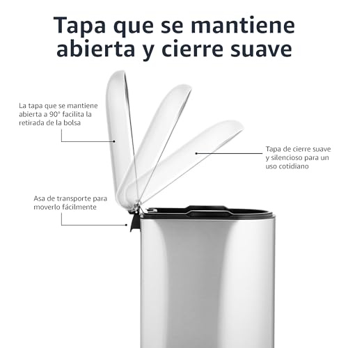 Miniatura 3 de Amazon Basics Bote de basura pequeño en forma de D resistente a las manchas, pedal de cierre suave, para baño, recámara o sala, forma delgada para espacio estrecho, 10 l, acero inoxidable cepillado