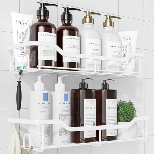 Image of Kitsure Shower Caddy Large - Adhesive Shower Organizer, Stainless Steel Shelf for Inside Shower, No Drill Bathroom Organizers and Storage, Home Decor Accessories, 2 Pack, White