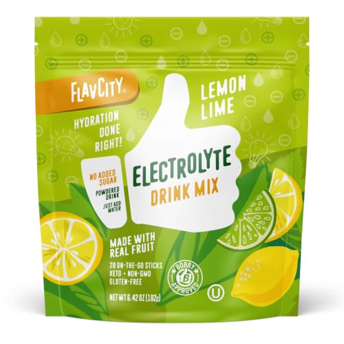 FlavCity Lemon Lime Electrolytes Powder Packets - 28 Hydration Packets