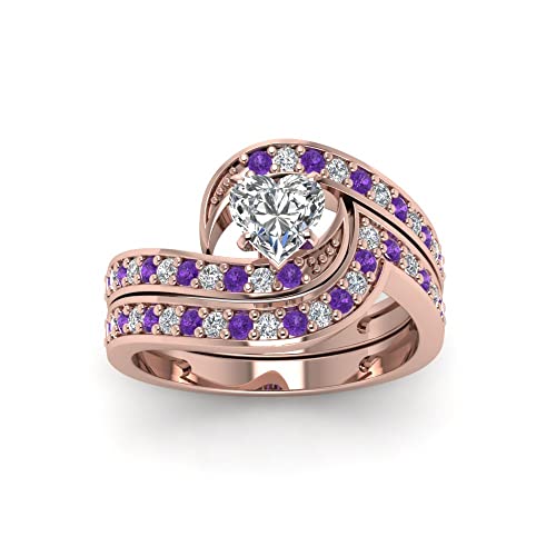 Ensemble d'alliances en diamants plaqué or rose avec pierre au choix
