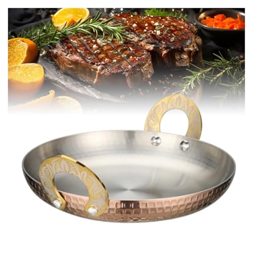 XYUERU Paellera, sartén for pizza,sin revestimiento con doble mango, sartén martillada a mano for platos españoles, restaurante en casa.(Gold,20 cm)