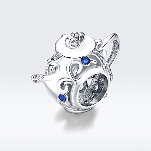 Meetccy Teapot Bead Charm Bracelets For Women Sterling Silver Blue Crystal Zircon Beads Tea Cup Charms For Bracelets Or Necklace, Compatible With European Charm Bracelet Beads (A) #TOP1