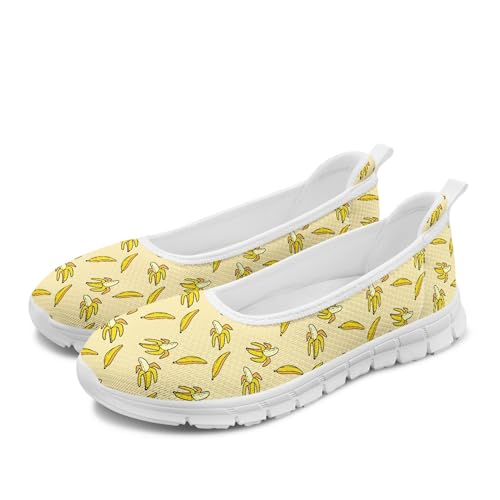 Modysero Novelty Womens Ballet Flats Banana Slip On Mesh Shoes for Women Round Toe Flats Comfortable Summer Walking Shoes Casual Daily Dress Shoes for Ladies