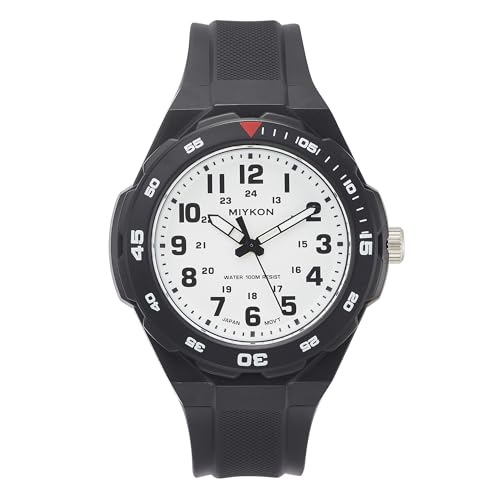 Miykon Black Analog Sports Dive Watches for Men 100M Waterproof Watch with Rotating Bezel Tactical Swiss Army Field Watch with Military Time Lightweight Shockproof Resin Japanese Quartz (White 45mm)