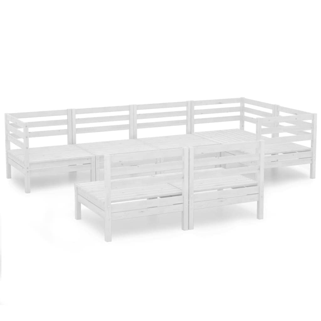 Ensemble de meubles de jardin, 7 pièces, en pin massif, blanc, pour jardin, terrasse, extérieur, balcon