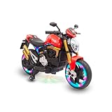 Bang Toys - Moto Elétrica Infantil Lightning Rider 12V - com Rodas de Treinamento, Luzes de LED, Sons, Entrada USB/MP3, Bluetooth e Suspensão - Suporta até 30kg - Cor Vermelho
