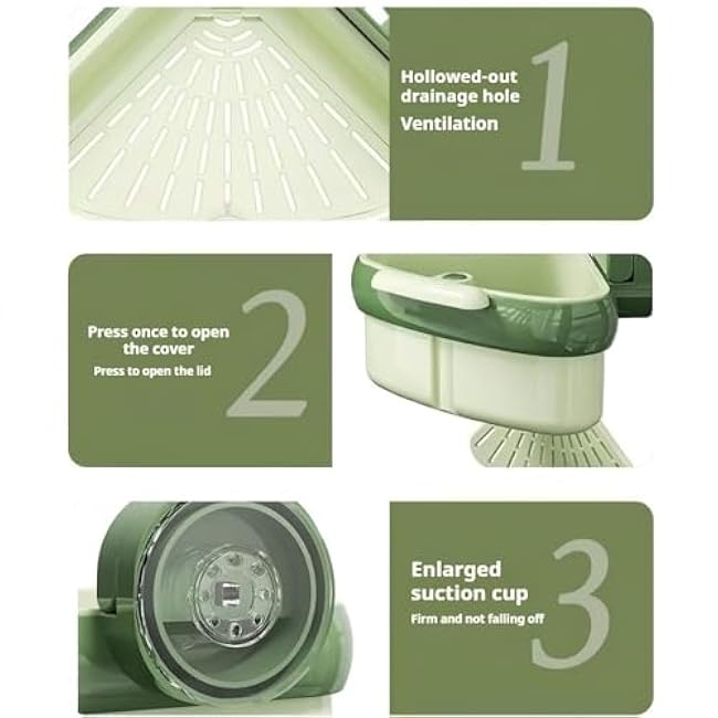 Suction Cup Sink Corner Rack, Sink Strainer Basket, Triangular Sinks Basket Shelf with Suction Cup Sucker, Triangle Storage Rack with Drain Holefor Kitchen Bathroom (Yellow)