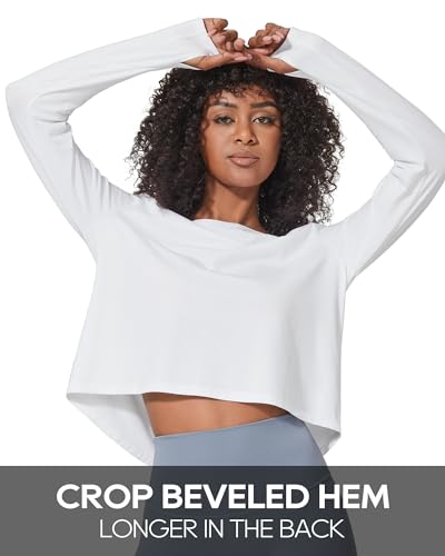 G4Free Camiseta feminina de ioga de manga comprida com abertura para o polegar, Branco, G