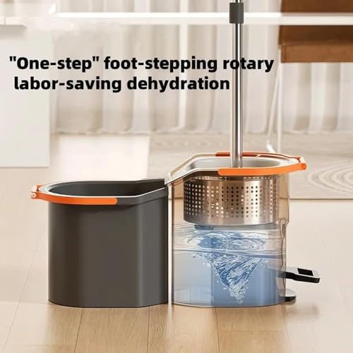 Image of EXVITO 360Spin Mop with Bucket|Dual Drive Floor Cleaning System with Stainless Steel Wringer|Super Absorbent Microfiber Heads 2 Refills Easy Self-Wringing MopSet for Home &Office - Pedal Grey